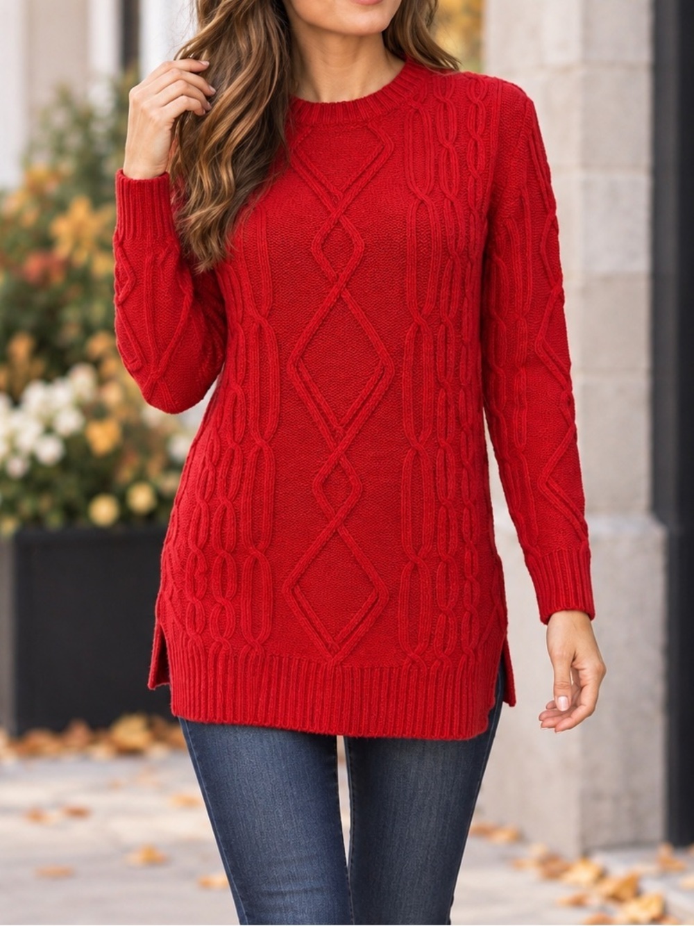 Lord & Taylor Cableknit Sweater Womens S Red Knit Pullover Casual Holiday VGUC